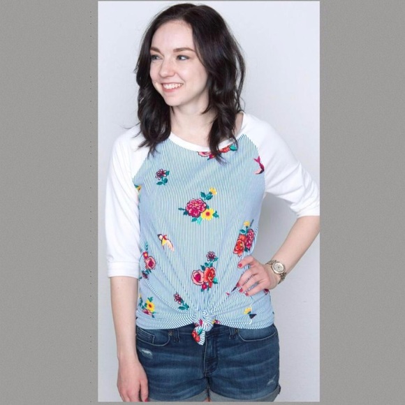 NWT Baseball Tee Floral/Stripes/Birds - Picture 3 of 4